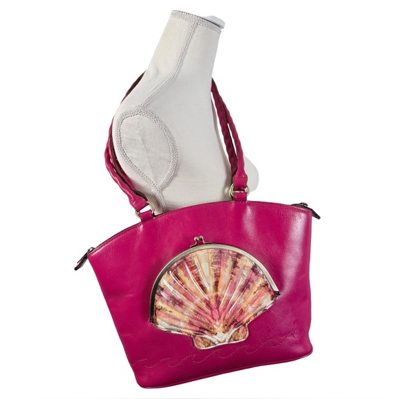 Patricia Nash Zorita Seashell Med Leather Shoulder Handbag in the color Fuchsia - Picture 3 of 12